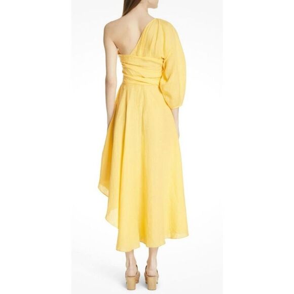 RACHEL COMEY Tipple One Shoulder Pleated Linen Asymmetrical Dress in Yellow Size - Picture 3 of 8